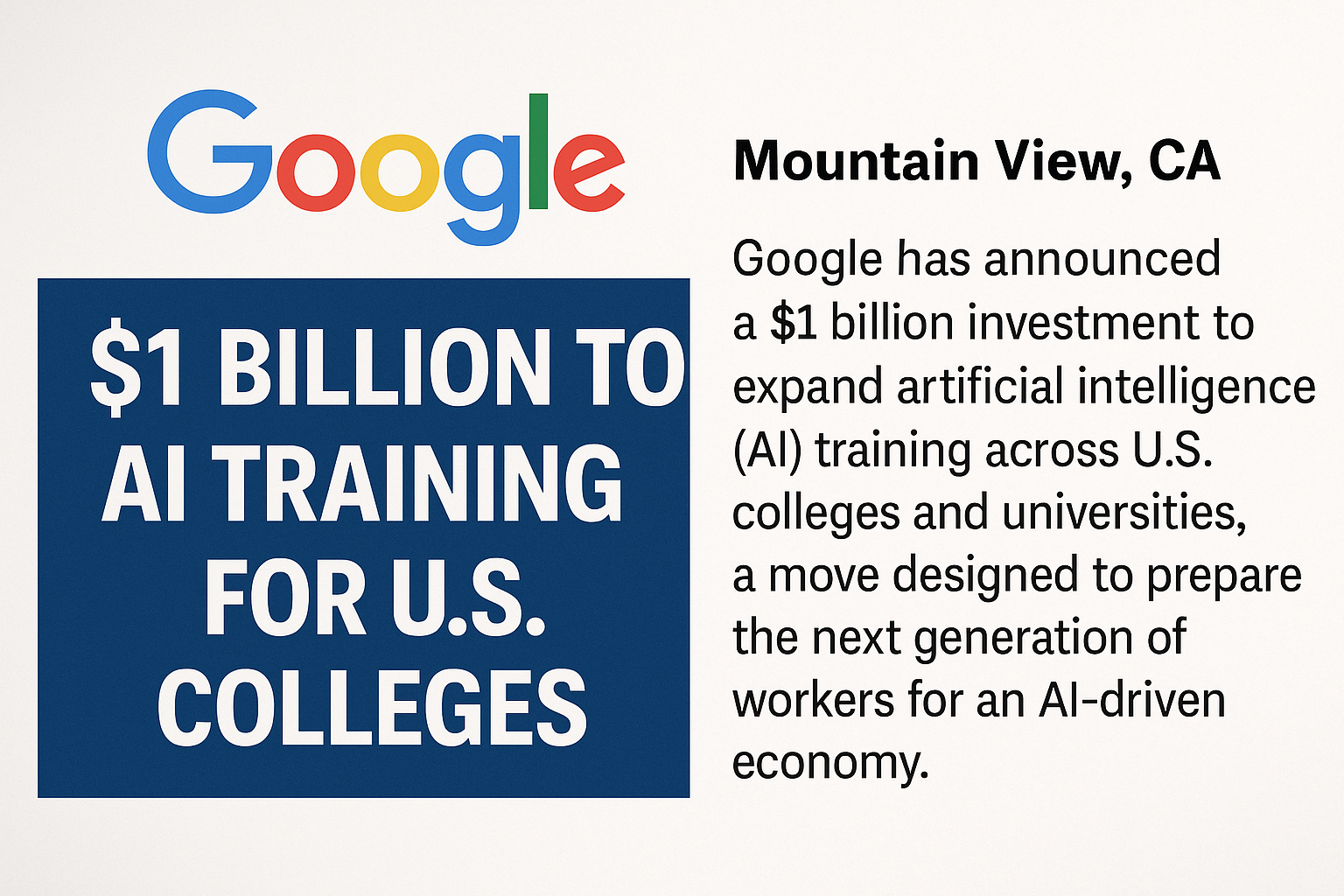 Google Commits $1 Billion to AI Training for U.S. Colleges
