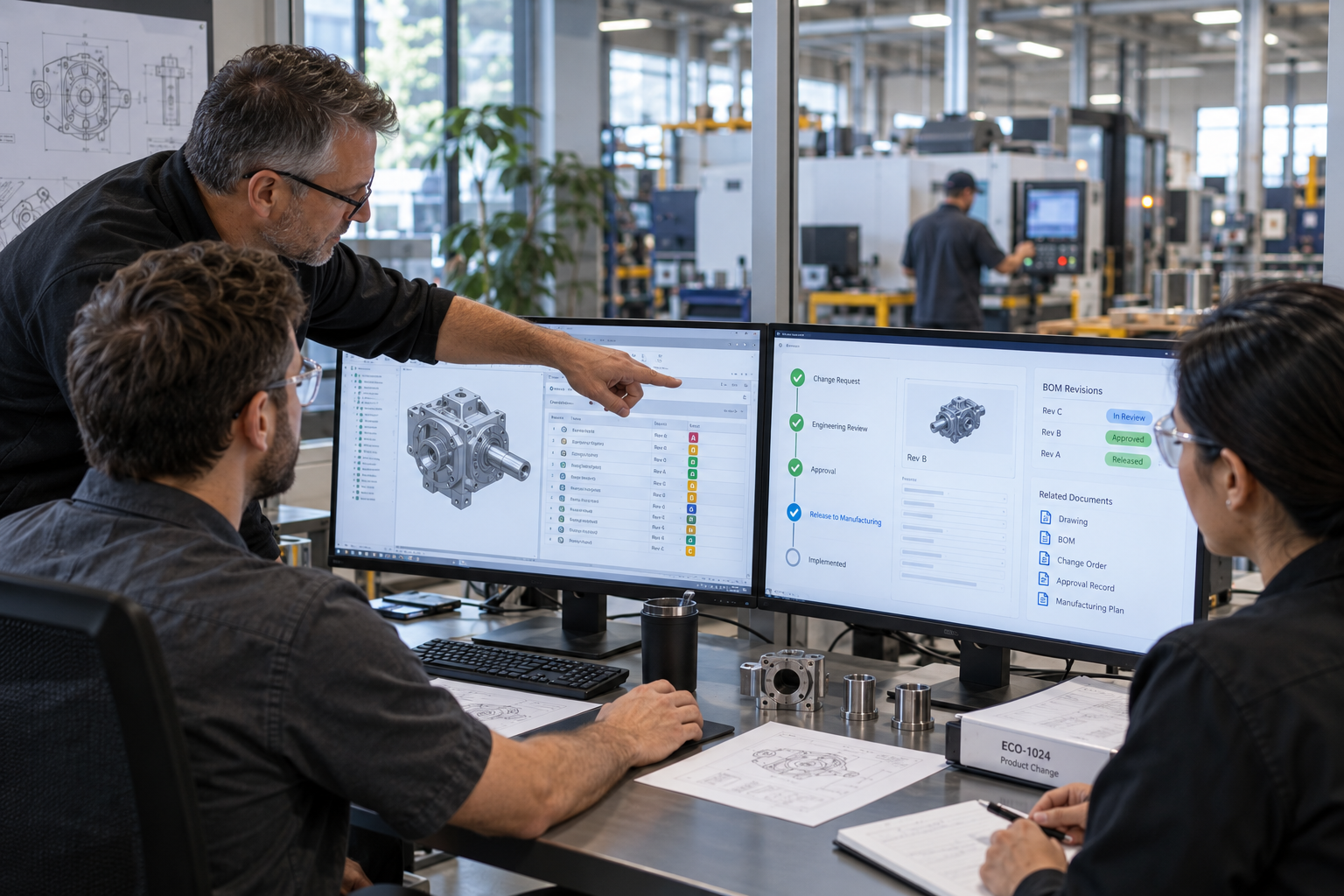Engineering change order moving a BOM revision into production
