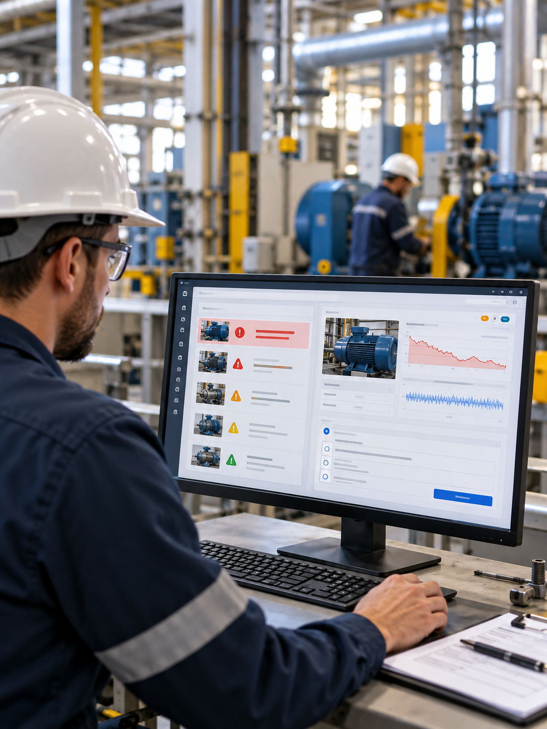 Failure probability scores routed into existing CMMS work orders