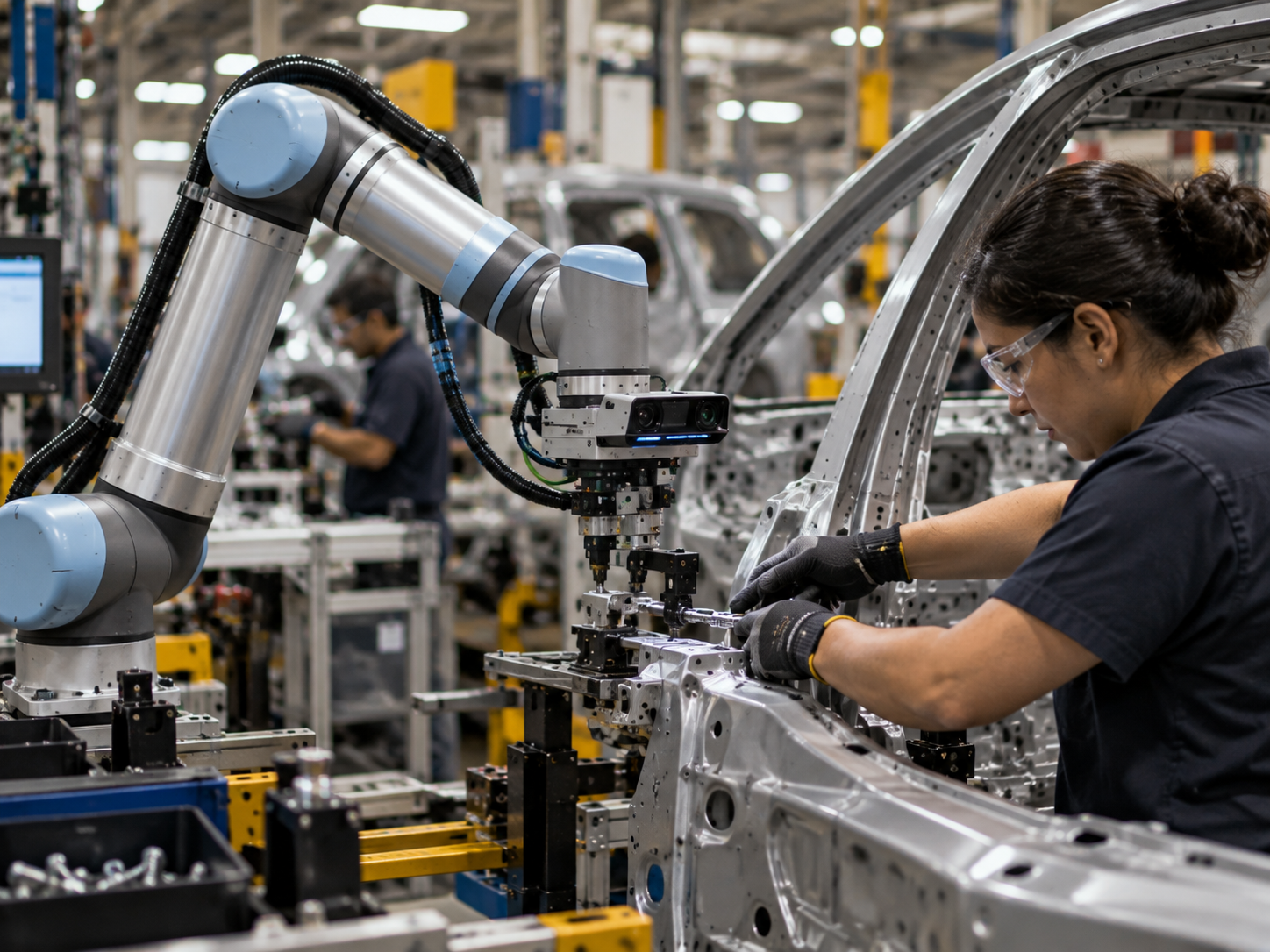 Collaborative robot with vision working alongside a human operator