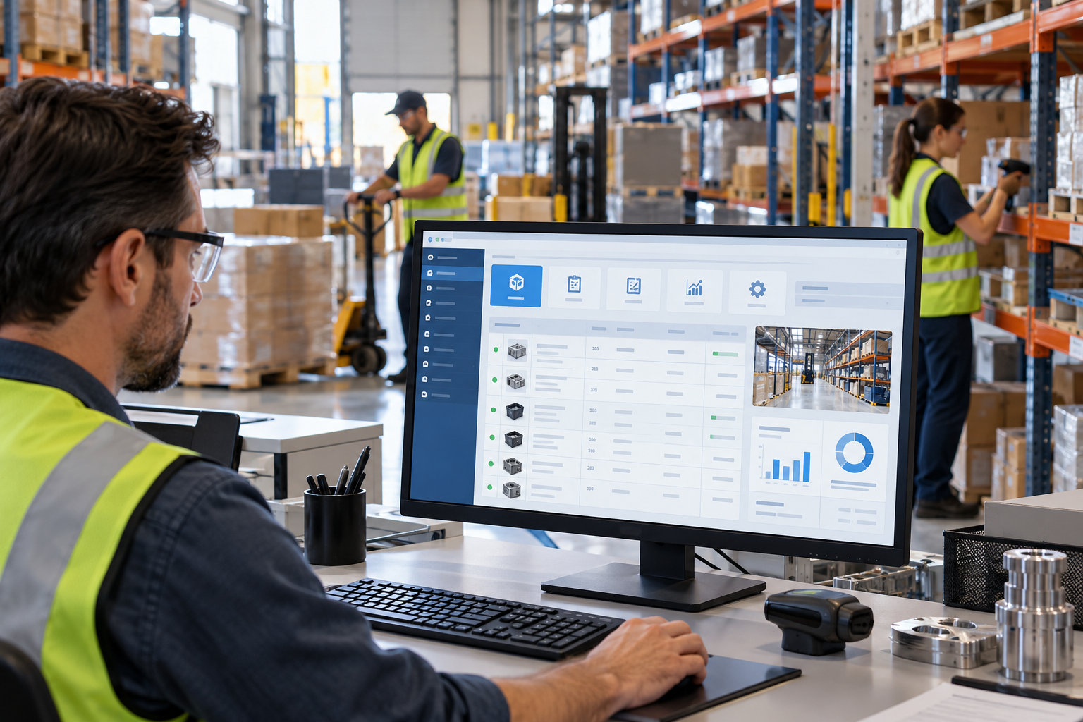 Handheld scanner writing transactions straight into the ERP with no separate WMS database