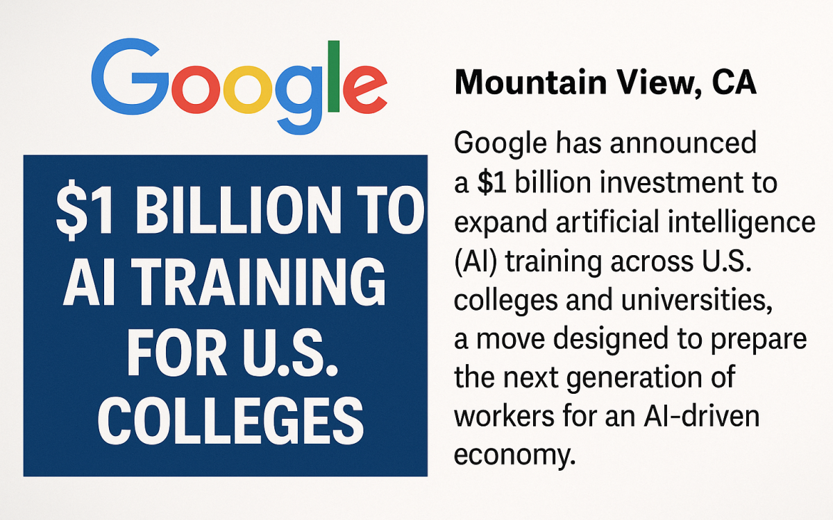 Google Commits $1 Billion to AI Training for U.S. Colleges
